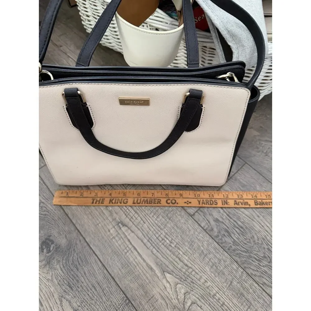Kate Spade Crossbody Bag Black Ivory Laurel Way Reese Satchel Leather